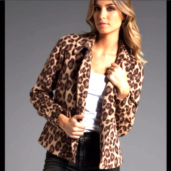 REBECCA TAYLOR Wool blend Leopard Faux Fur Coat - 10 - Picture 4 of 8